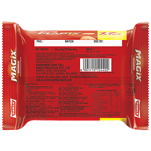 Parle Biscuits - Magix Kream Orange, 68 g Pouch Zero Trans Fat