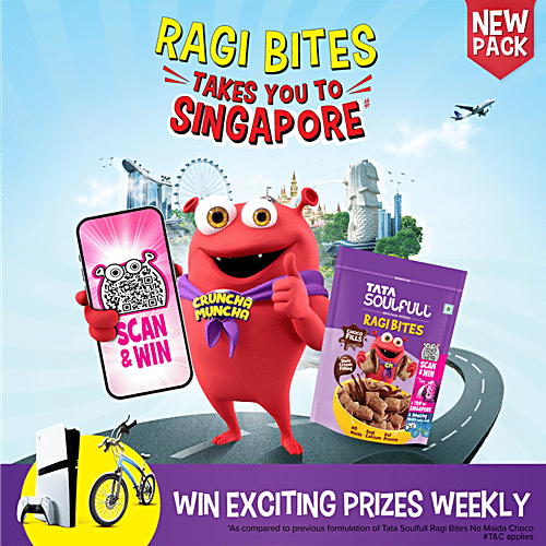 Tata Soulfull Ragi Bites Choco Fills, No Maida, Dal Protein, Kids Cereal, 250 g Carton No Preservatives, Protein from Dal