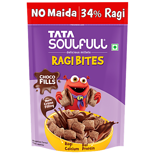 Tata Soulfull Ragi Bites Choco Fills, No Maida, Dal Protein, Kids Cereal, 250 g Carton No Preservatives, Protein from Dal