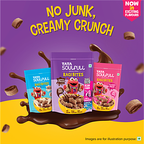 Tata Soulfull Ragi Bites Choco Fills, No Maida, Dal Protein, Kids Cereal, 250 g Carton No Preservatives, Protein from Dal