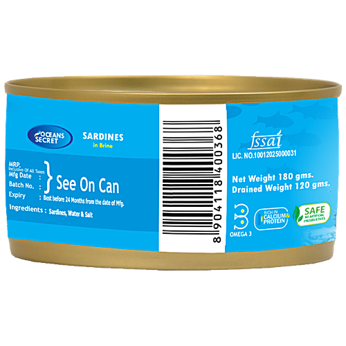 Buy Ocean Secret Sardines In Brine 180 Gm Tin Online at the Best Price