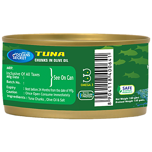 Ocean Secret Tuna Chunks in - Olive Oil, 180 g  No Artificial Preservatives