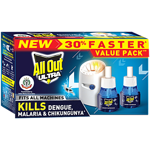 All Out Ultra Liquid Vaporiser Mosquito Repellent, 45 ml (Machine + 2 Refills)