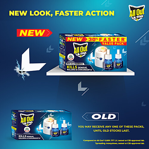 All Out Ultra Liquid Vaporiser Mosquito Repellent, 45 ml (Machine + 2 Refills)