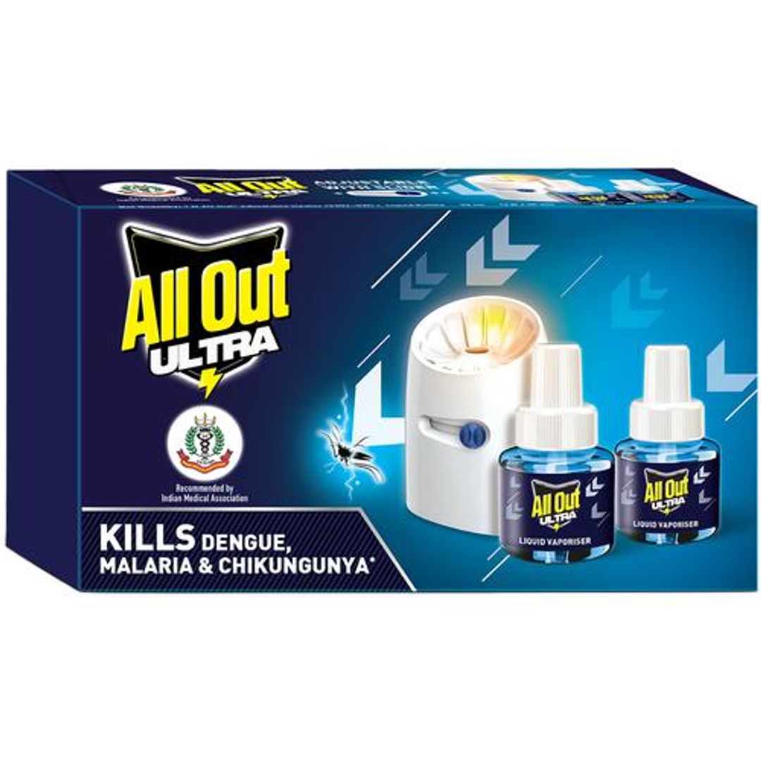 All Out Ultra Liquid Vaporiser Mosquito Repellent Starter Pack - Kills Dengue, Malaria, & Chikungunya Mosquitoes, 45 ml (Machine + 2 Refills)