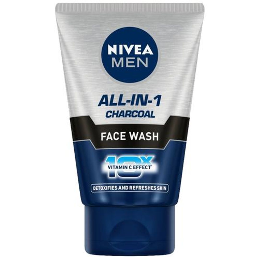 NIVEA All In 1 Charcoal Face Wash - Detoxify & Refresh Skin With 10x Vitamin C Effect, For All Skin Types, 100 g Tube