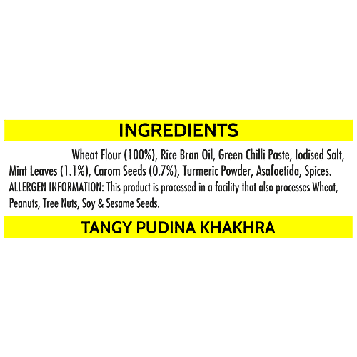 Daadi's Golden Wheat Crisps - Tangy Pudina Khakhra, 180 g Pouch Zero Cholesterol