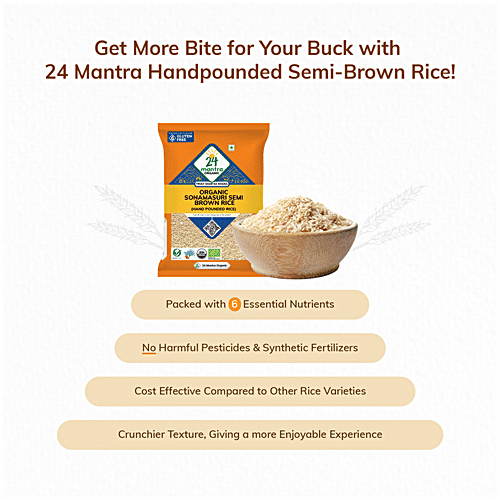 24 Mantra Organic Organic - Brown Sonamasuri Rice/Akki, 10 kg Bag Gluten Free, Grown without Synthetic Pesticides & GMOs