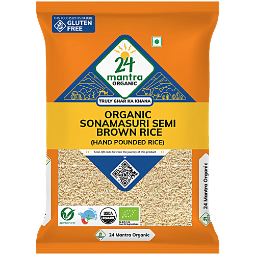 24 Mantra Organic Organic - Brown Sonamasuri Rice/Akki, 10 kg Bag Gluten Free, Grown without Synthetic Pesticides & GMOs