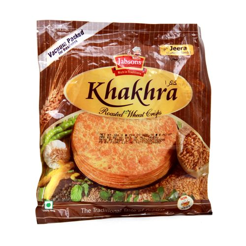 Jabsons Khakhra - Jeera (Roasted Wheat Papads Crisps), 180 g Pouch 