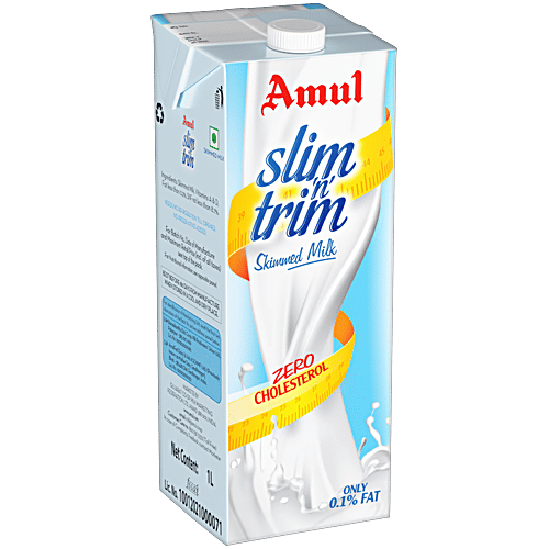 Amul Slim 'n' Trim Skimmed Milk, 1 L Tetra Pak Zero Cholesterol