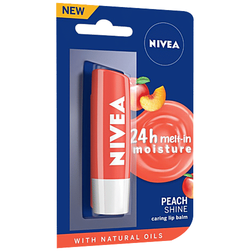 Nivea Peach Shine Lip Balm - 24h Moisture With Natural Oils, Coral Pink Shine & Peach Aroma, 4.8 g  