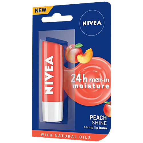 Nivea Peach Shine Lip Balm - 24h Moisture With Natural Oils, Coral Pink Shine & Peach Aroma, 4.8 g  
