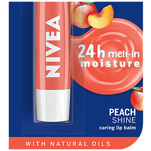 Nivea Peach Shine Lip Balm - 24h Moisture With Natural Oils, Coral Pink Shine & Peach Aroma, 4.8 g  