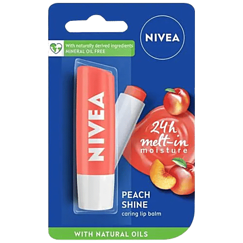 Nivea Peach Shine Lip Balm - 24h Moisture With Natural Oils, Coral Pink Shine & Peach Aroma, 4.8 g  
