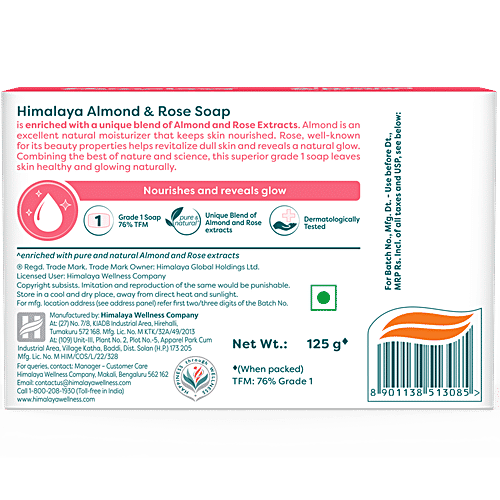 Himalaya Almond & Rose Soap, 125 g  Moisturizes & Cools Skin
