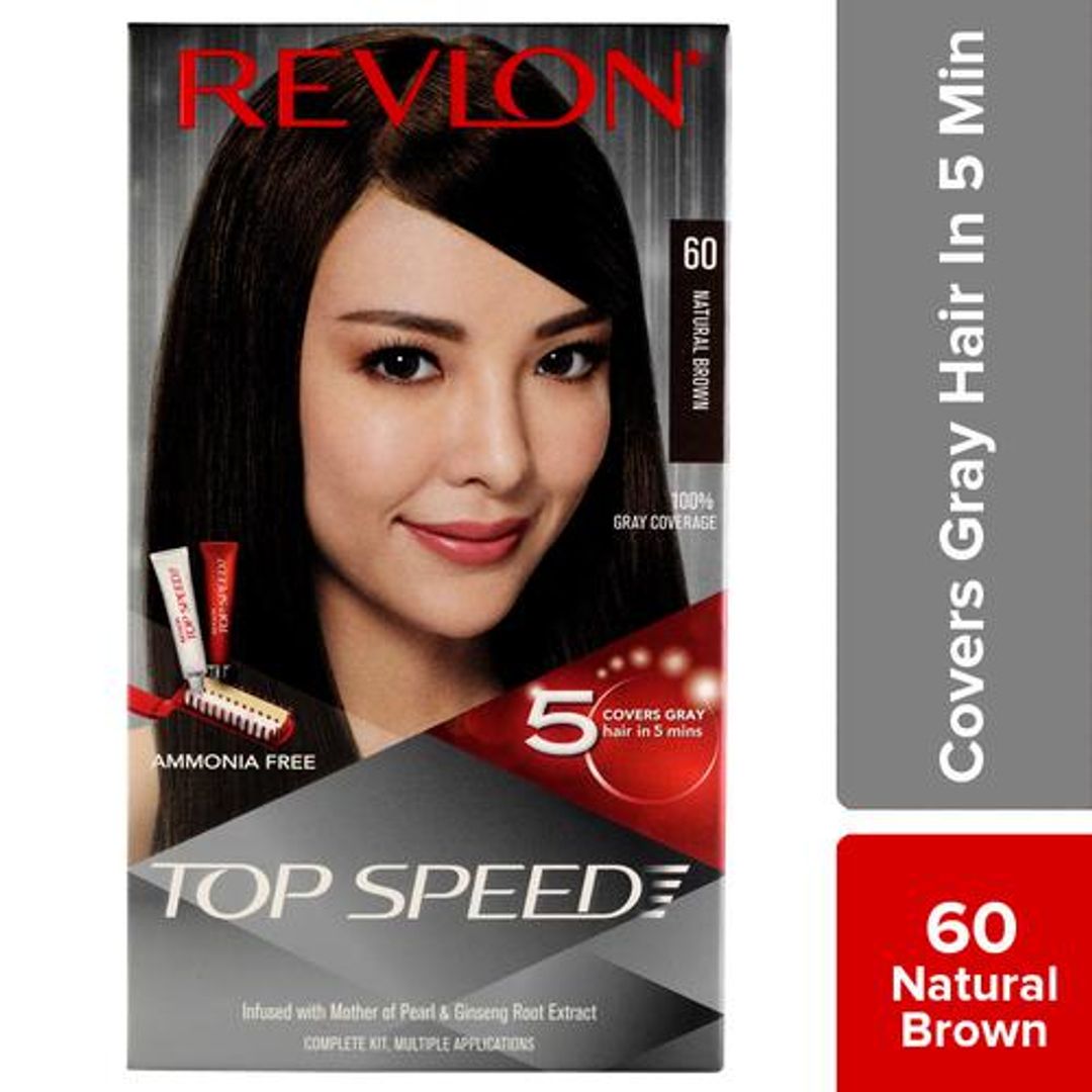 Revlon Top Speed Hair Colour - With Mother Of Pearl & Ginseng Root Extract, No Ammonia, For Women, 100 g Natural Brown 60