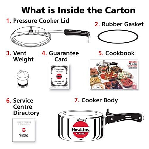 Hawkins Aluminium Inner Lid Pressure Cooker - Bakelite Handle, Silver, Classic, CL20, 2 L Saves More Fuel