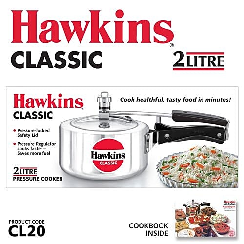 Hawkins Aluminium Inner Lid Pressure Cooker - Bakelite Handle, Silver, Classic, CL20, 2 L Saves More Fuel