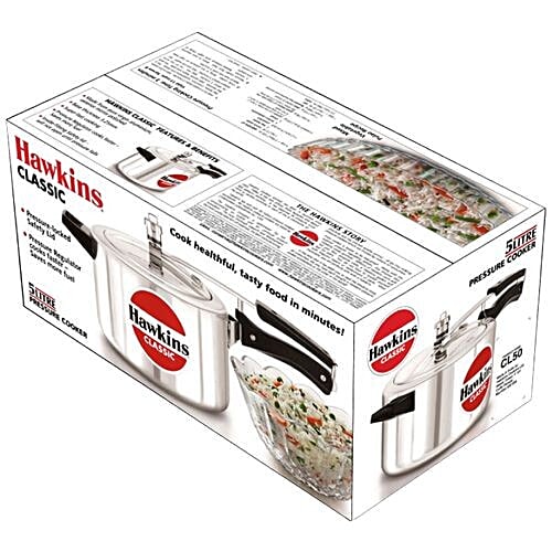 Hawkins Classic Aluminium Inner Lid Pressure Cooker - Bakelite Handle, Silver, CL50, 5 L  Saves More Fuel