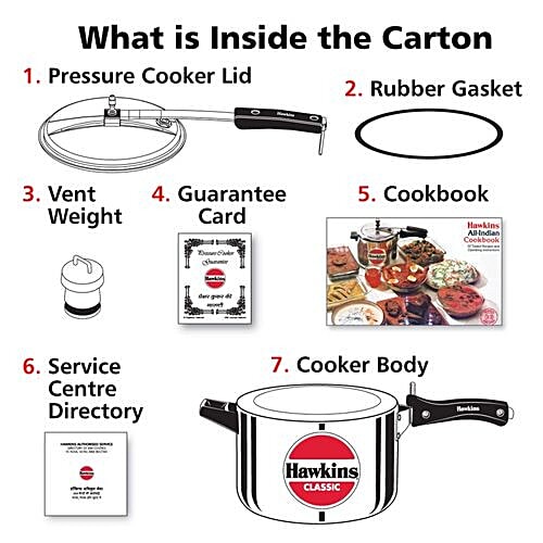 Hawkins Classic Aluminium Inner Lid Pressure Cooker - Bakelite Handle, Silver, CL50, 5 L  Saves More Fuel