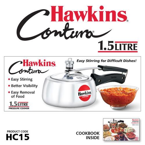 Hawkins Contura Aluminium Pressure Inner Lid Pressure Cooker - Bakelite Handle, Silver, HC15, 1.5 l  Saves More Fuel