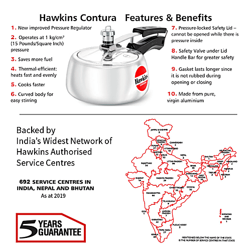 Hawkins Contura Aluminium Pressure Inner Lid Pressure Cooker - Bakelite Handle, Silver, HC15, 1.5 l  Saves More Fuel