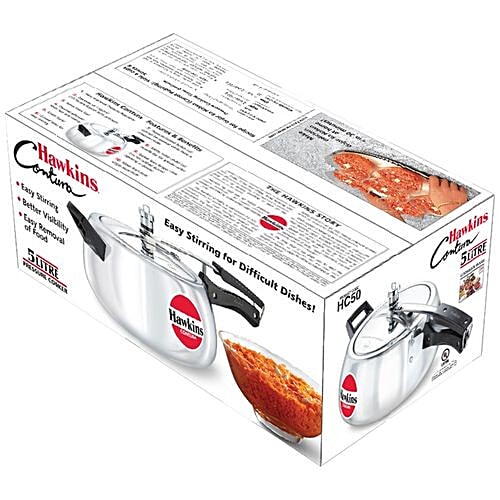 Hawkins Contura Aluminium Inner Lid Pressure Cooker - Bakelite Handle, Silver, HC50, 5 L  Saves More Fuel