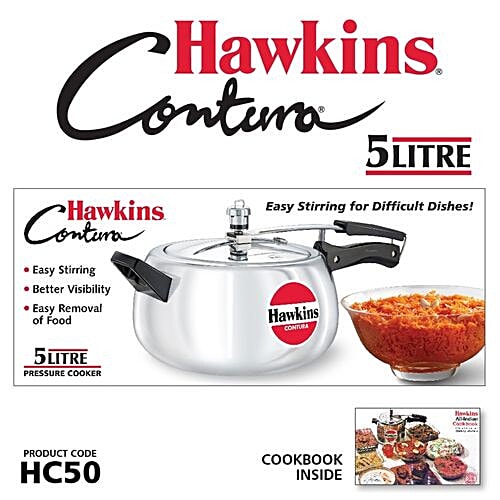 Hawkins Contura Aluminium Inner Lid Pressure Cooker - Bakelite Handle, Silver, HC50, 5 L  Saves More Fuel