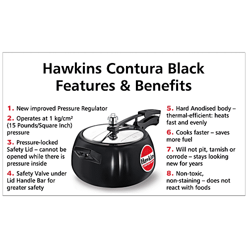 Hawkins Contura Hard Anodised Inner Lid Pressure Cooker - With Handle, Black, CB50, 5 L