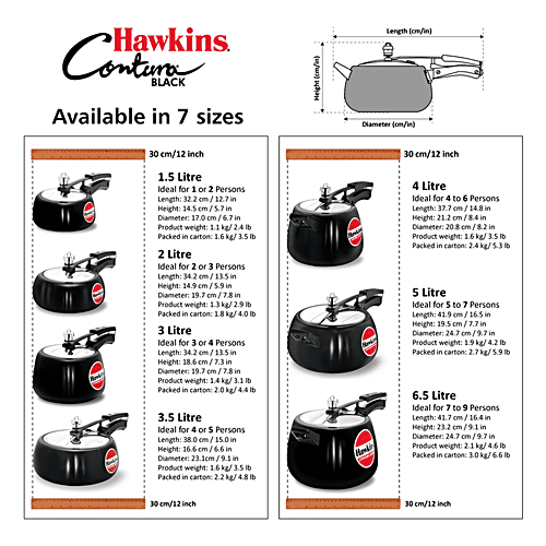 Hawkins Contura Hard Anodised Inner Lid Pressure Cooker - With Handle, Black, CB50, 5 L