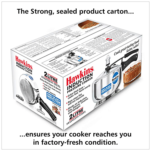 Hawkins Stainless Steel Inner Lid Pressure Cooker - Induction Base, With Handle, Silver, HSS20, 2 L  Food Grade, Saves More Fuel