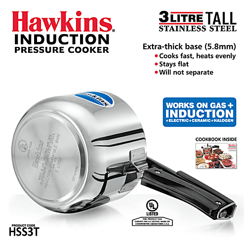 Buy Hawkins Stainless Steel Induction Compatible Pressure Cooker Tall, Silver, HSS3T Online at