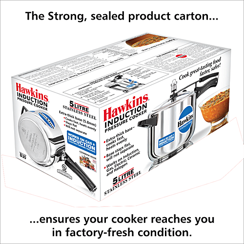 Hawkins Stainless Steel Inner Lid Pressure Cooker - Induction Base, With Handle, Silver, HSS50, 5 L Food Grade, Saves More Fuel