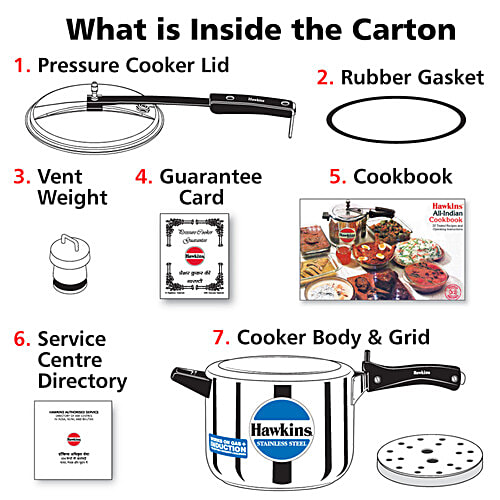 Hawkins Stainless Steel Inner Lid Pressure Cooker - Induction Base, With Handle, Silver, HSS50, 5 L Food Grade, Saves More Fuel