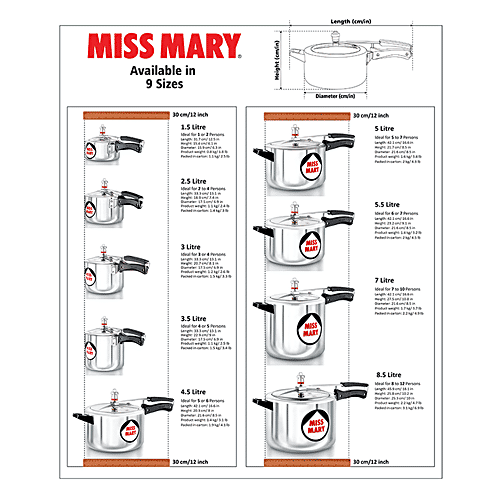 Hawkins Miss Mary Aluminium Inner Lid Pressure Cooker - With Handle, Silver, MM15, 1.5 l 100% Safe