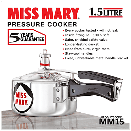 Hawkins Miss Mary Aluminium Inner Lid Pressure Cooker - With Handle, Silver, MM15, 1.5 l 100% Safe