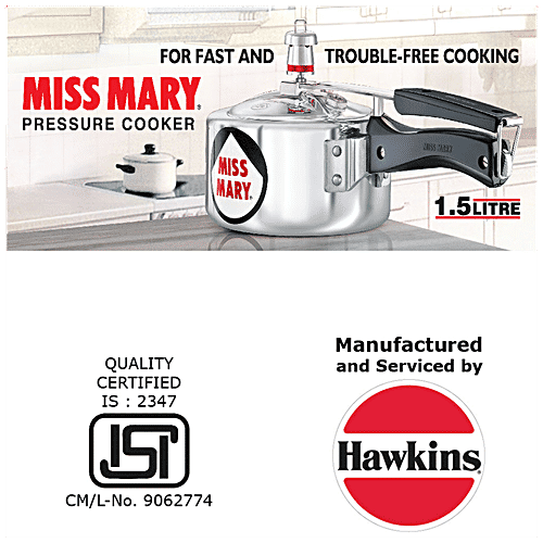 Hawkins Miss Mary Aluminium Inner Lid Pressure Cooker - With Handle, Silver, MM15, 1.5 l 100% Safe