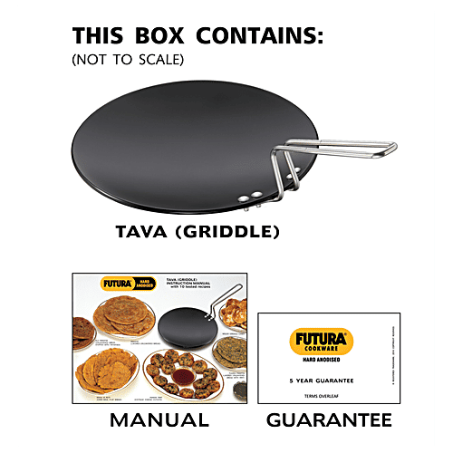 Hawkins Futura Hard Anodised Aluminium Roti Tawa/Griddle - 28 cm, 4.88 mm, Stainless Steel Handle, AT28, 1 pc  Non Toxic, Non-Staining