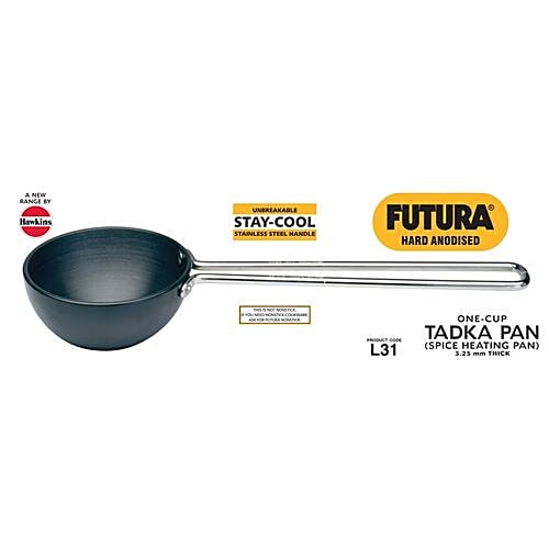 Hawkins Futura Hard Anodised Aluminum Tadka Pan - 10.4 cm, 3.25 mm, With Handle, Durable, 240 ml