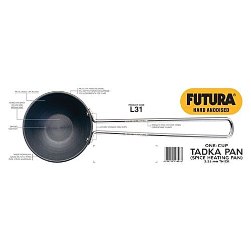Hawkins Futura Hard Anodised Aluminum Tadka Pan - 10.4 cm, 3.25 mm, With Handle, Durable, 240 ml