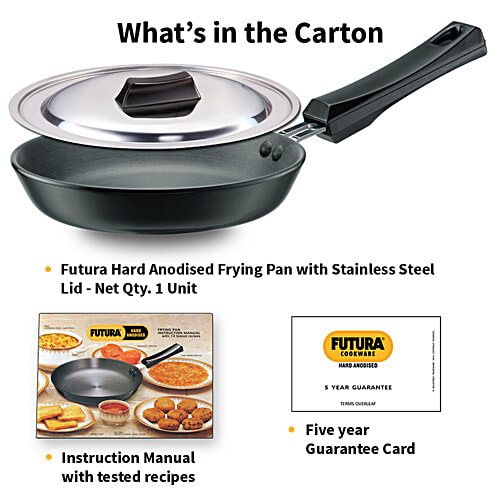 Hawkins Futura Hard Anodised Frying Pan With Steel Lid - Diameter 17 cm, Thickness 4.06 mm, Black, AF17S, 600 ml