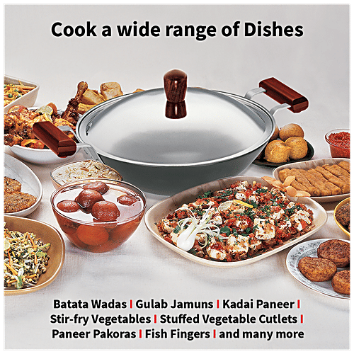 Hawkins Futura Hard Anodised Aluminium Deep Fry Pan/Kadhai - Flat Bottom Induction Base, 26 cm, 4.06 mm, Steel Lid, IAD25S, 2.5 l