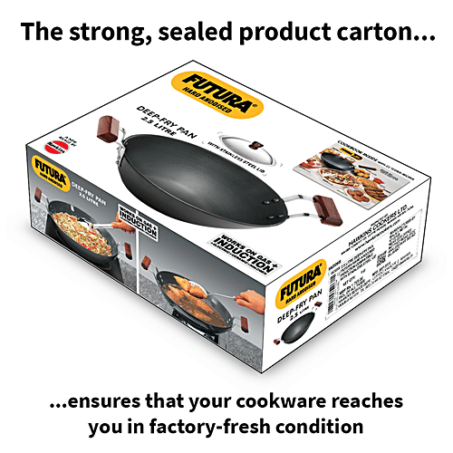 Hawkins Futura Hard Anodised Aluminium Deep Fry Pan/Kadhai - Flat Bottom Induction Base, 26 cm, 4.06 mm, Steel Lid, IAD25S, 2.5 l