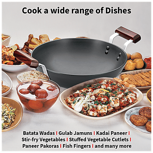 Hawkins Futura Hard Anodised Aluminium Deep Fry Pan/Kadhai - 26 cm, 4.06 mm, With Steel Lid, AK275S, 2.75 l  