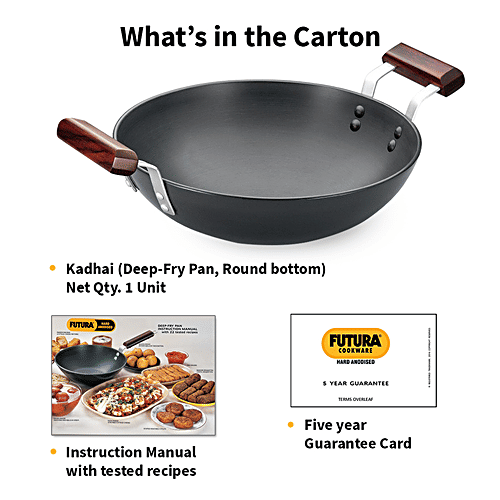 Hawkins Futura Hard Anodised Aluminium Deep Fry Pan/Kadhai - 26 cm, 4.06 mm, With Steel Lid, AK275S, 2.75 l  