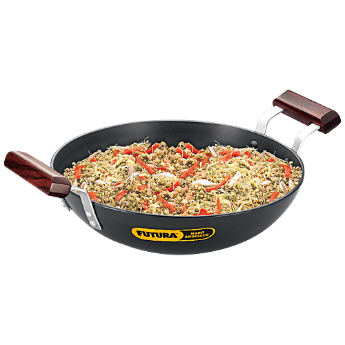 Hawkins Futura Hard Anodised Aluminium Deep Fry Pan/Kadhai - 26 cm, 4.06 mm, With Steel Lid, AK275S, 2.75 l  