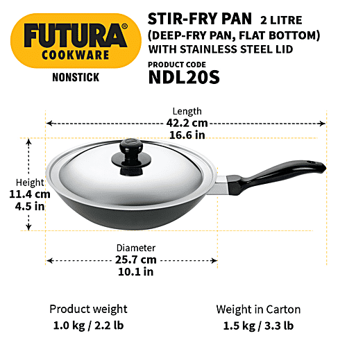 Hawkins Futura Hard Anodised Non-Stick Stir Deep Fry Pan - 26 cm, 3.25 mm,Steel Lid, NDL20S, 2 l  