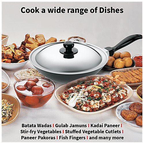 Hawkins Futura Hard Anodised Non-Stick Stir Deep Fry Pan - 26 cm, 3.25 mm,Steel Lid, NDL20S, 2 l  