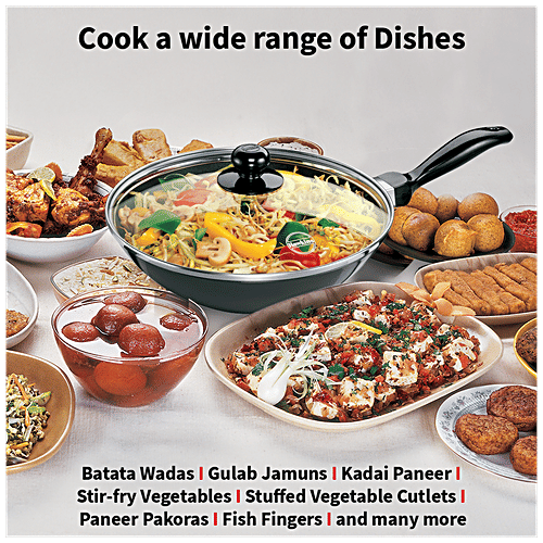 Hawkins Futura Hard Anodised Non-Stick Stir Deep Fry Pan - 26 cm, 3.25 mm, Glass Lid, NDL20G, 2 l  